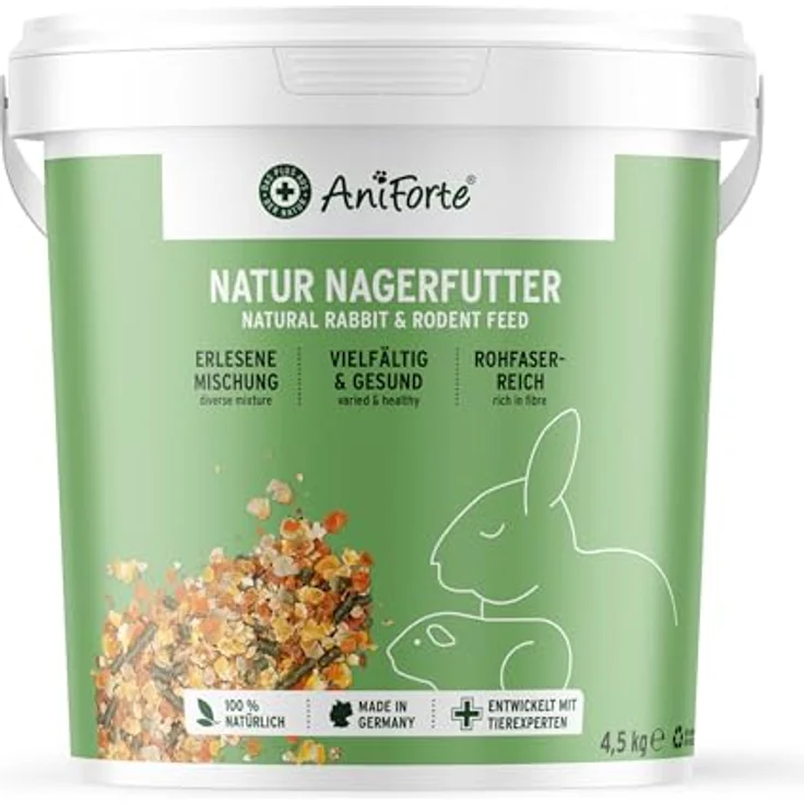 AniForte Natur Nagerfutter 4,5kg - Artgerechtes Futter für Hamster, Meerschweinchen, Kaninchen mit Gemüseflocken, Getreide, Luzerne und Kräutern - Ohne künstliche Zusätze, Made in Germany – Bild 1