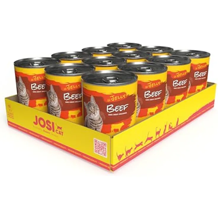 JosiCat Beef in Jelly, Premium Nassfutter für ausgewachsene Katzen, 12 x 400 g, Rind in Gelee, getreidefrei, mit Vitamin D3 & E, Made in Germany