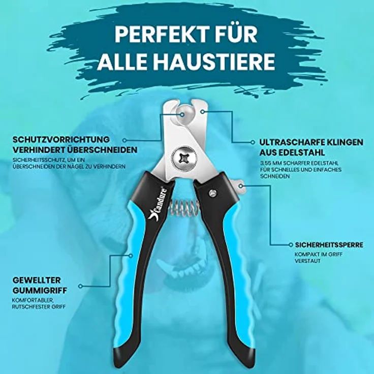 Candure Profi Krallenschere für Hunde und Katzen, Edelstahl Krallenzange mit integrierter Nagelfeile, 6 Zoll, Sicherheitsschutz – Bild 4