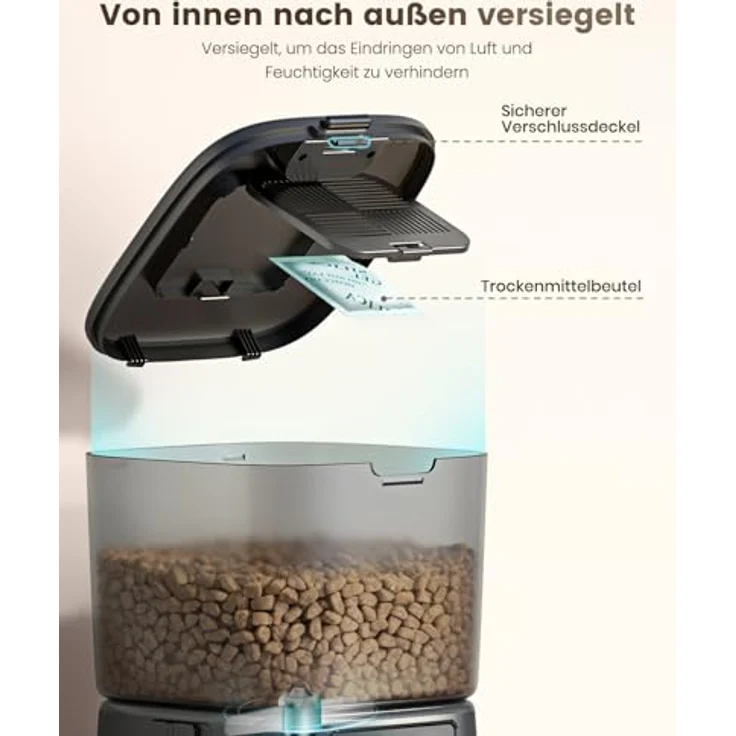 oneisall 3.5L Futterautomat Katze, WiFi Futterspender mit APP-Steuerung, 1-12 Mahlzeiten pro Tag, Edelstahlnapf, schwarz – Bild 4