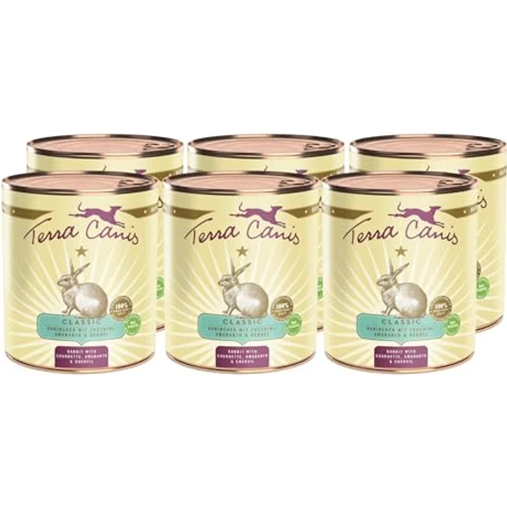 Terra Canis Kaninchen, Zucchini & Amaranth - Classic Nassfutter, 6x800g, glutenfrei, allergen- und getreidearm, 100% Lebensmittelqualität – Bild 1