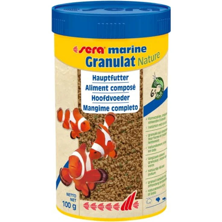 sera marine Granulat Nature 250 ml, Hauptfutter für Meerwasserfische mit hoher Verwertbarkeit und natürlichen Inhaltsstoffen – Bild 4