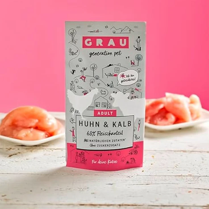 GRAU Nassfutter für Katzen - Huhn & Kalb, getreidefrei, 16er Pack (16 x 125 g) für Erwachsene Katzen – Bild 2