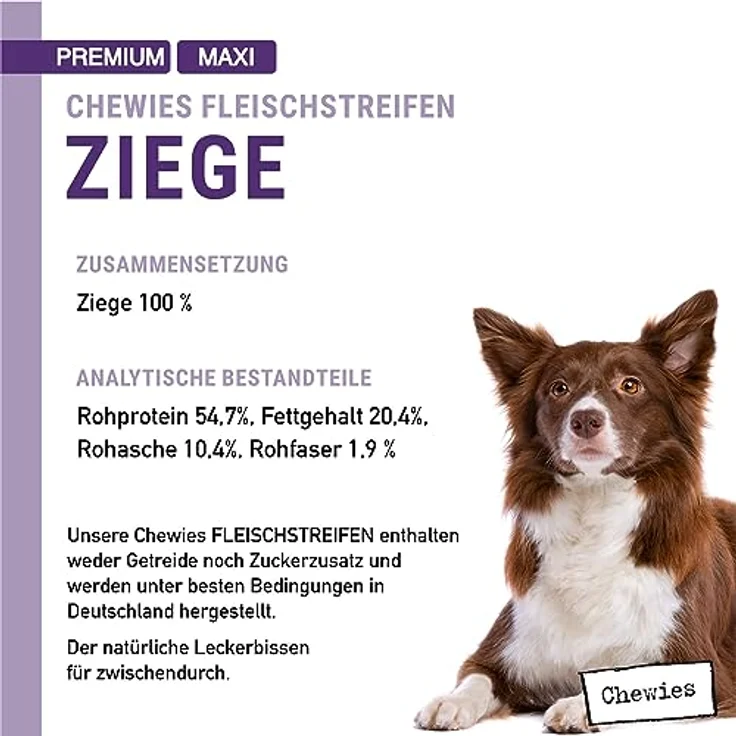 Chewies Fleischstreifen Maxi, 150 g aus 100% Ziege, hypoallergen & getreidefrei, getrocknete Ziegenfleisch Kaustreifen für Hunde – Bild 4