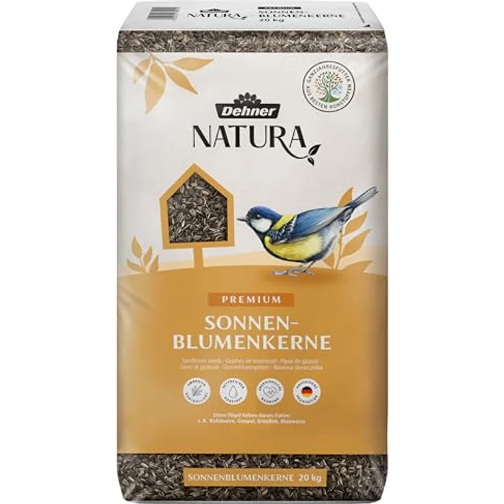 Dehner Natura Premium Wildvogelfutter, Sonnenblumenkerne, proteinreiches und energiereiches Ganzjahresfutter, 20 kg – Bild 1