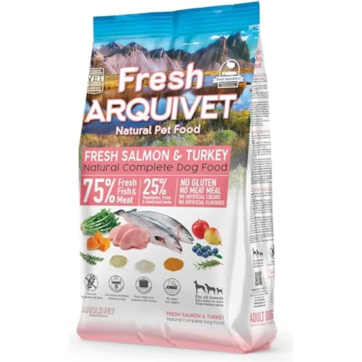 Arquivet Frischer Lachs und Truthahn, 2,5 kg Halbfeuchtfutter für Hunde, 75% Fleisch und Fisch, glutenfrei, gedämpft und kaltgepresst – Bild 1