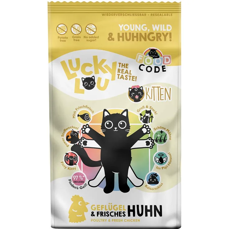 Lucky Lou Kitten Geflügel und Huhn, Katzen-Trockenfutter mit 8 Gesundheitsbenefits, 1,7kg