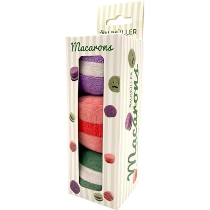 Aumüller Katzenspielzeug Macarons 3er Set, Plüsch mit Katzenminze und Silver Vine, bunt