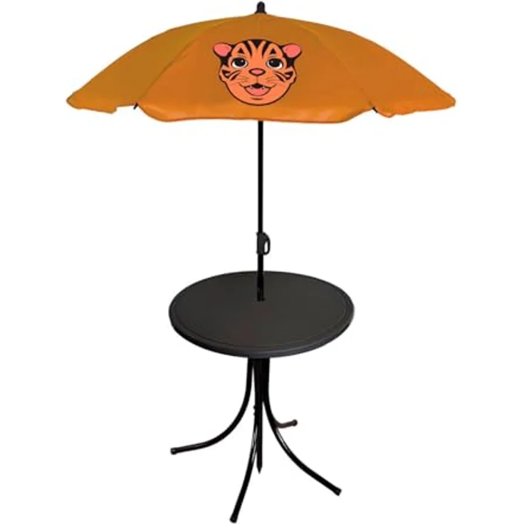 Mojawo 4tlg Kinder Campingmöbel Set, 2 x Klappstuhl mit Sicherheitsschloss, Tisch mit Schirmloch und Sonnenschirm, rot und orange – Bild 3