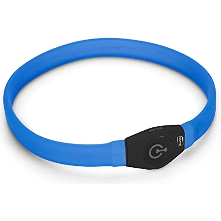 Karlie Visio Light LED Hundehalsband, blink- und dauerlichtmodus, Sichtbarkeit bis zu 500 m, flexibel und wetterfest, blau, L: 65 cm, B: 2.5 cm