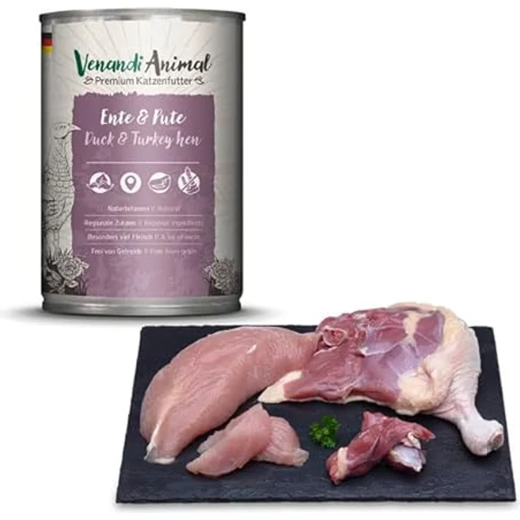 Venandi Premium Nassfutter für Katzen - Ente & Pute, 6 x 400g (6er Pack), getreidefrei mit extra hohem Fleischanteil – Bild 3