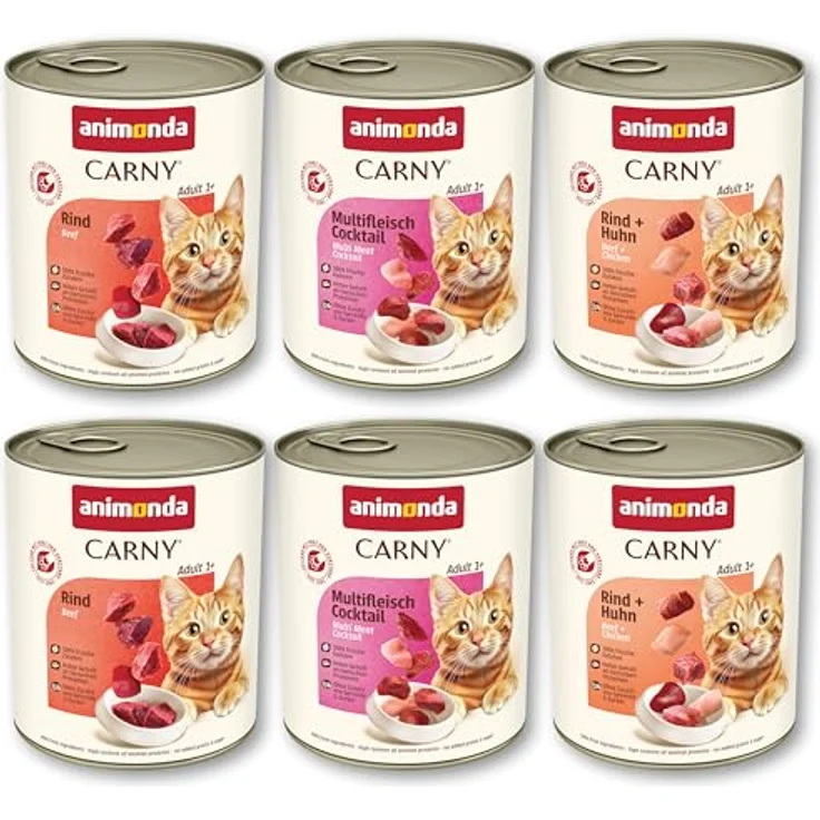 animonda Carny Adult Herzhafte Variation (6 x 800 g), Katzen-Nassfutter ohne Getreide mit 100 % frischen Fleischzutaten, ideal für ausgewachsene Katzen – Bild 3