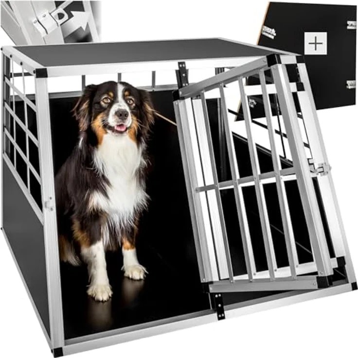 tectake® Doppel Hundebox Auto XL, Aluminium Transportbox für 2 Hunde, leicht und stabil, mit Trennwand - 97 x 90 x 69,5 cm – Bild 1