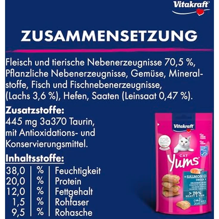 Vitakraft Cat Yums Lachs, zuckerfreie Katzensnacks, 3x40g, im Ofen gebacken – Bild 5