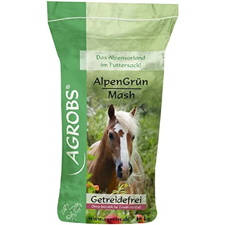Agrobs Alpengrün Mash, gesundes Beifutter für verdauungsempfindliche Pferde zur Regeneration, 1er Pack (1 x 15000 g)