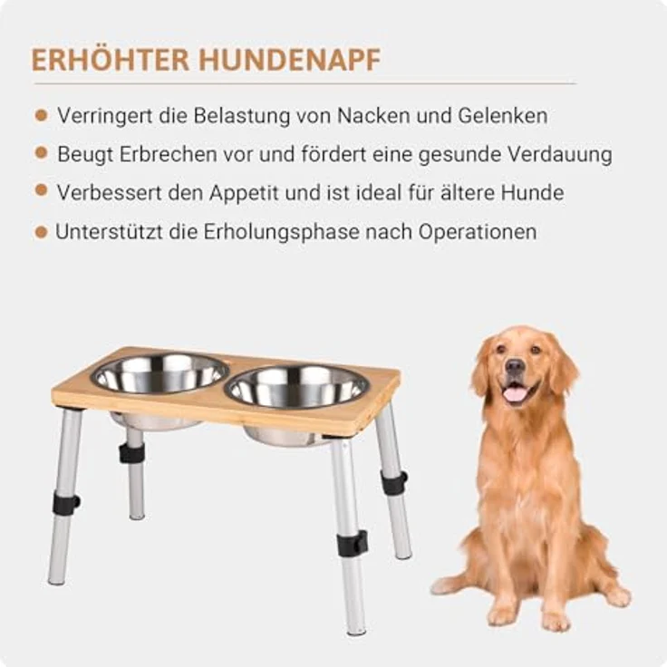 PEGGY11 Hundenäpfe Set, 2 x 1440 ml, erhöhte Edelstahlnäpfe mit rutschfestem Bambusständer für mittelgroße und große Hunde – Bild 4