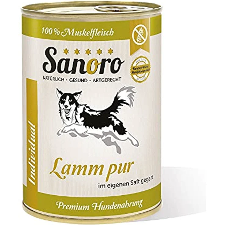Sanoro Lamm pur 100% Muskelfleischanteil, salzfrei - Premium-Hundefutter, hypoallergen, glutenfrei, 12 x 400 g – Bild 1