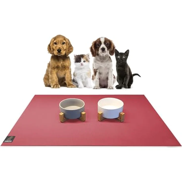 SanoZoo® Napfunterlage, rutschfeste Futtermatte für Hunde & Katzen, 80x80cm, rot, wasserfest, Öko-TEX, Made in Germany – Bild 1