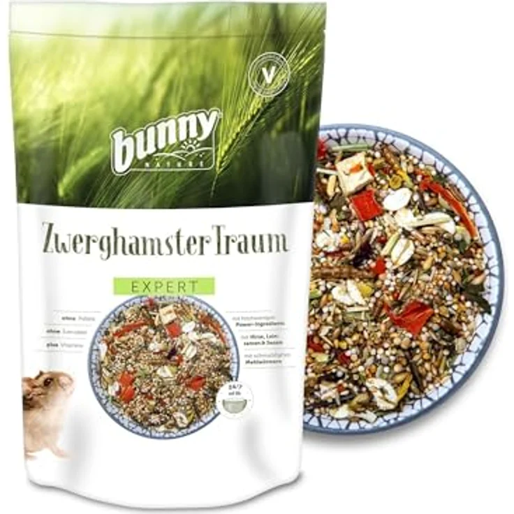 bunnyNature ZwerghamsterTraum Expert, Alleinfuttermittel für Zwerghamster mit Vitaminen, Mehlwürmern & hochwertigen Kleinsämereien, 500g – Bild 1