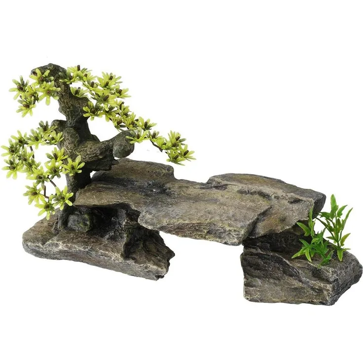 EBI Aqua Della Bonsai mit Plants, Aquarium Dekoration aus hochwertigem Polyesterharz, Stein-Grau, 15,5 cm x 21 cm x 34 cm
