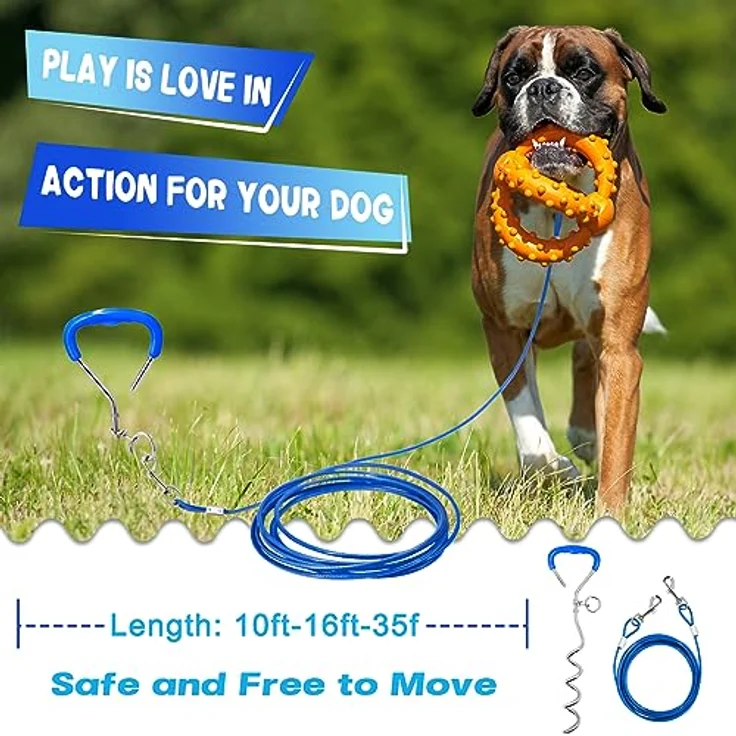 Supet Bodenanker für Hunde, Anlegepflock mit 3m Stahlkabel und verwicklungsfreiem Karabiner, blau – Bild 2