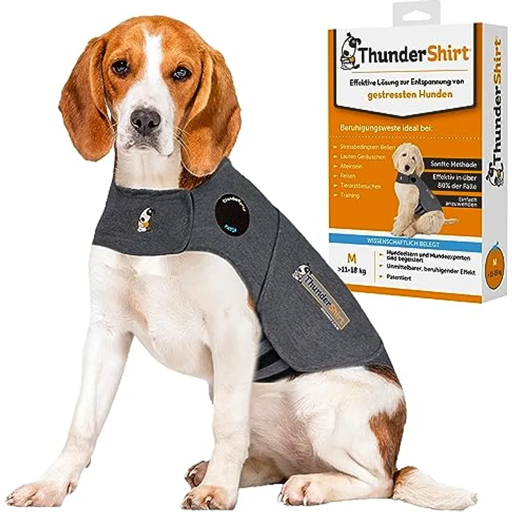 Thundershirt Wickelbody für ängstliche Hunde, Beruhigungsweste mit konstantem Druck, grau-meliert Classic, Größe M