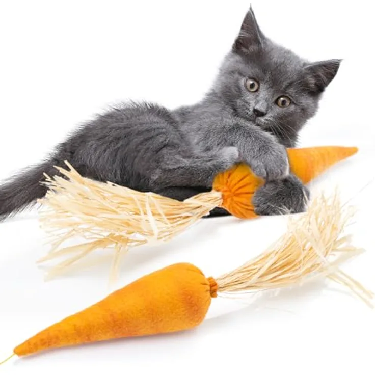 CanadianCat Company Katzenspielzeug | Handgefertigte Karotte mit Katzenminze, 5 x 5 x 17 cm, orange