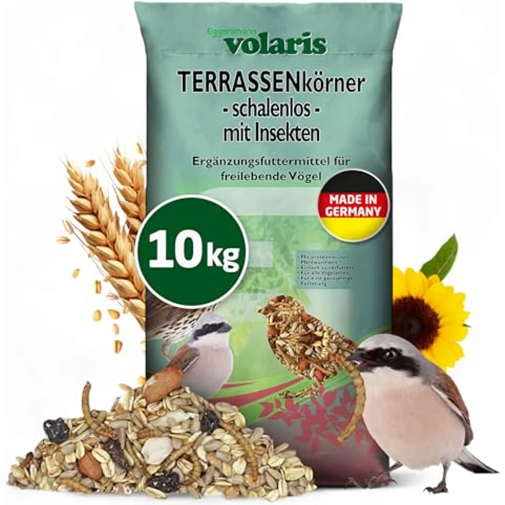 Eggersmann volaris Terrassenkörner mit Insekten, 10 kg proteinreiches Wildvogelfutter für alle Vogelarten, schalenlos – Bild 1