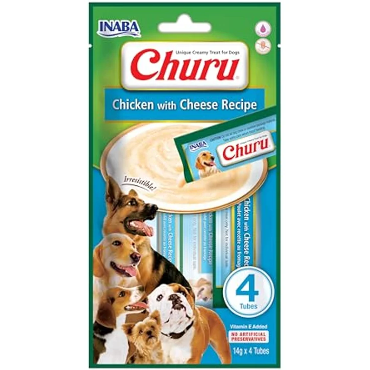 INABA Churu Hundeleckerli, getreidefreier Creamy Snack aus 100% natürlichem Huhn & Käse, zuckerfrei und kalorienarm, 56 g (1er Pack) – Bild 1