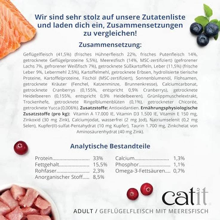Catit Recipes Premium Trockenfutter für Katzen, mit Geflügelfleisch und Meeresfisch, 400g, Alleinfuttermittel, hilft Stuhlgeruch zu reduzieren, ohne Getreide – Bild 5