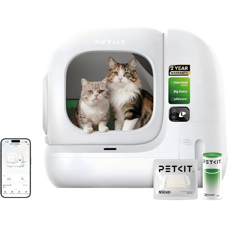 PETKIT Purobot Max 3 Basic, Selbstreinigende Katzentoilette mit 7L Abfallbehälter und App-Steuerung, Farbe Reisweiß