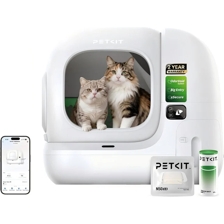 PETKIT Purobot Max 3 Basic, Selbstreinigende Katzentoilette mit 7L Abfallbehälter und App-Steuerung, Farbe Reisweiß