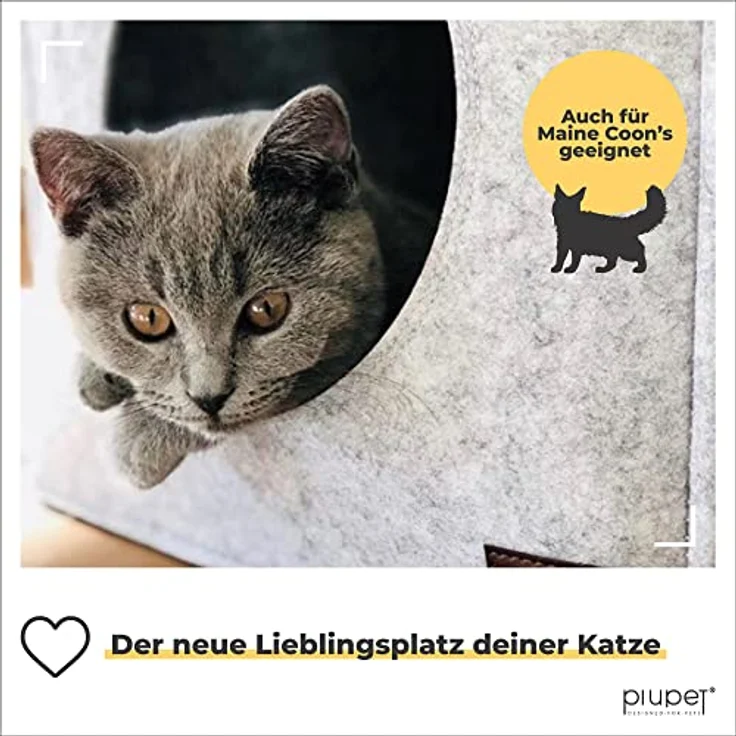 PiuPet® Katzenhöhle inkl. Kissen, graue Filz-Kuschelhöhle für IKEA® Kallax & Expedit Regal, stilvolles Katzenhaus und Katzenbett 33x33x37cm – Bild 3