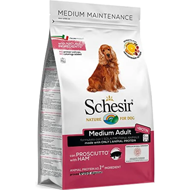 Schesir Adult Medium 3kg Hundefutter mit Schinken, leicht verdauliche Formel, ohne Farb- und Konservierungsstoffe, mit Biotin und Bierhefe zur Fellpflege, cruelty free – Bild 2