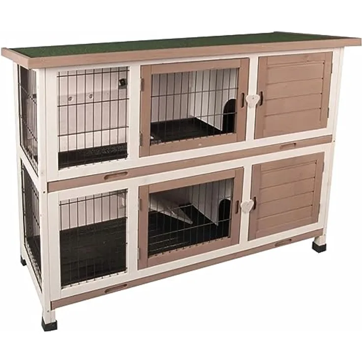 Flamingo Kleintierstall Kaninchenstall Combi, 2-teilig mit verstellbaren Gummifüßen, optimal für getrennte Ruhe- und Spielbereiche