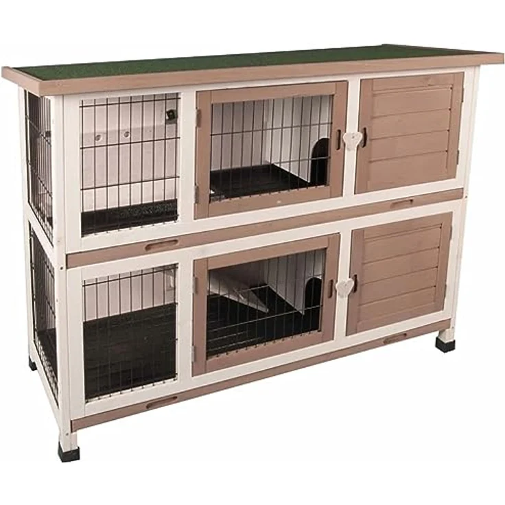 Flamingo Kleintierstall Kaninchenstall Combi, 2-teilig mit verstellbaren Gummifüßen, optimal für getrennte Ruhe- und Spielbereiche – Bild 1