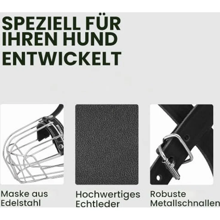 BRONZEDOG Metallmaulkorb für große Hunde – Verstellbare Lederriemen, Drahtkorb für Amstaff, Braun – Bild 4