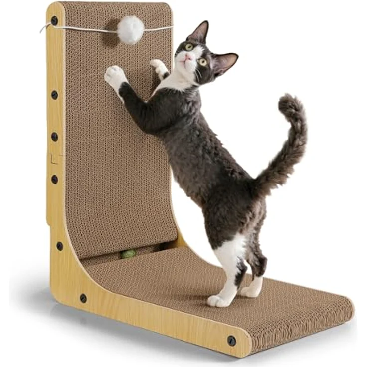 Gimars L-förmiges 47cm Kratzbrett für Katzen mit Minzball, robuste Kratzpappe und rutschfester Unterlage, klein – Bild 1