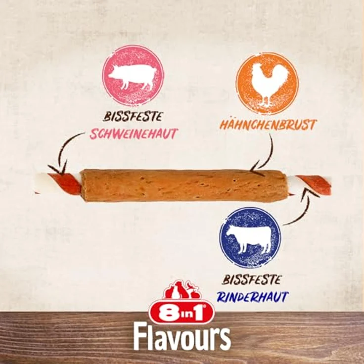 8in1 Triple Flavour Mega Ribs, Kau-Snack für größere Hunde, 140g, reich an Protein, fördert gesunde Zähne und Zahnfleisch – Bild 2