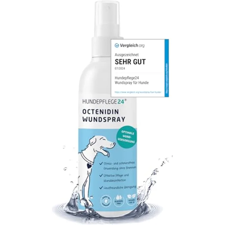Hundepflege24 Wundspray für Hunde, 125ml - Desinfiziert, beruhigt und schützt Wunden ohne zu Brennen, Hautfreundlich und vegan, made in Germany