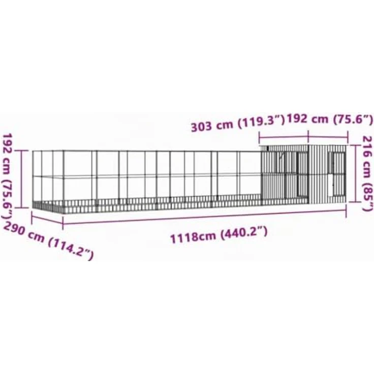 vidaXL Voliere mit Erweiterung, silber, 1118x303x216 cm, stabile Stahlkonstruktion, Wellensittich- und Papageienkäfig – Bild 3