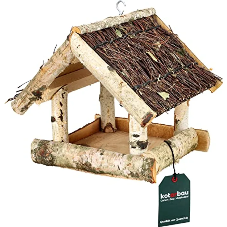 KOTARBAU® Vogelhaus aus Holz, Futterhaus Braun für Vögel, 25,5 x 25,5 x 23,5 cm, wetterfest mit Dach zum Aufhängen
