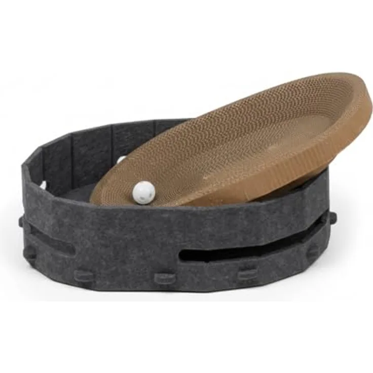 Lyveo Katzenbett mit Kratzbrett & Spielball, 3-in-1 Katzenzubehör für kleine bis mittelgroße Katzen, grau, 43×34×11 cm