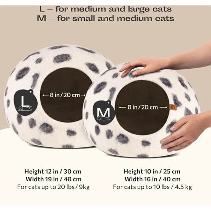 MEOWFIA Katzenbett aus Merinowolle, Handgefilzt, Umweltfreundlich, 2-in-1 Design, Größe M für kleine bis mittelgroße Katzen – Bild 2