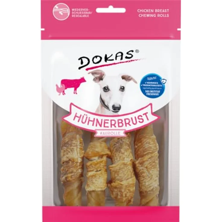 Dokas Hühnerbrust Kaurolle | 10 x 90 g | Snack für Hunde aus Rinderhaut im Hühnchenfiletmantel mit Rauchnote, ohne künstliche Zusatzstoffe – Bild 1