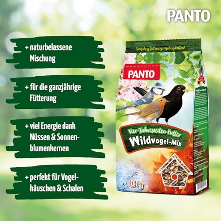 PANTO Vier-Jahreszeiten-Futter, 25 kg Vogelfutter mit Sonnenblumenkernen, Erdnüssen und Getreideflocken für ganzjährige Fütterung – Bild 2