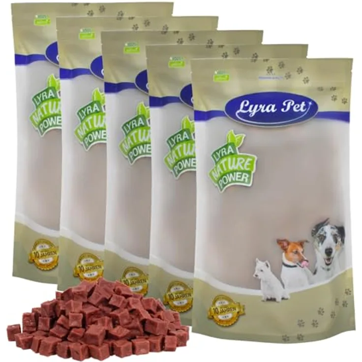 Lyra Pet® Pferdefleischwürfel, 5 kg Hundefutter Snack, fettarm und gut verträglich, weiche Kausnacks für Hunde, ideal für Welpen und Senioren