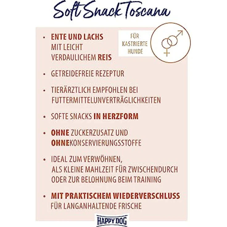 Happy Dog SoftSnack Toscana, Hundefutter mit Entenfleisch und Lachs, 100 g, fettarm und mit mediterranen Kräutern – Bild 2