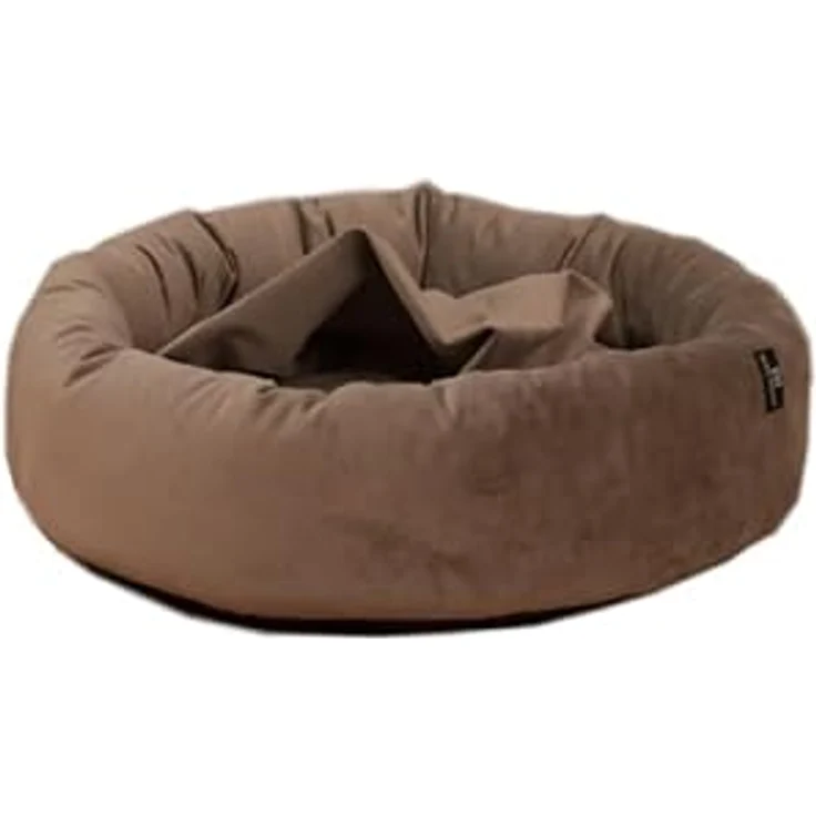 Rohrschneider LAJOS Kuschelinsel für Hunde, Rund mit Hohem Rand, Abnehmbarer Bezug, Handwaschbar, Samtstoff Polyester, Antirutsch-Unterseite, Taupe, Gr. L: Ø90x18cm – Bild 1