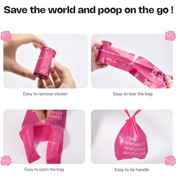 Deo Doo Hundekotbeutel, mit Henkel, Rose Duft, 360 Stück, 30 Rollen, aus recyceltem Material, 50% Speisestärke, auslaufsicher – Bild 3